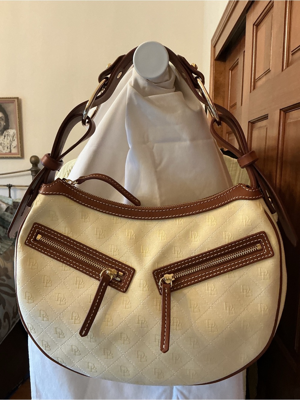 Dooney & Bourke Pale Yellow and Brown Leather Shoulder Bag
